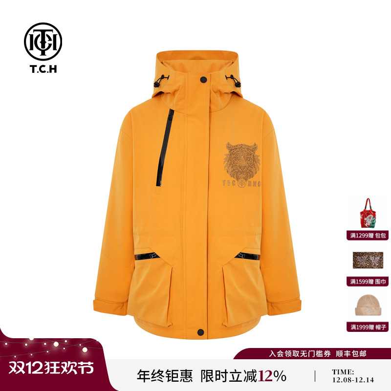 TCH轻奢时尚工装防风冬季连帽保暖冲锋衣羽绒服外套女T75D19E1023