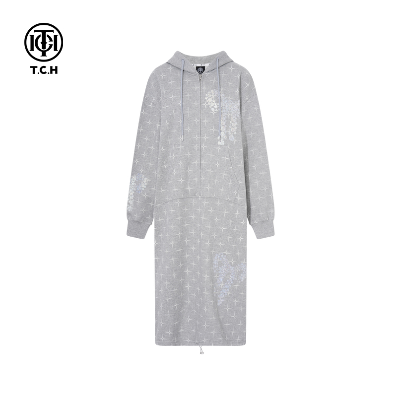 TCH轻奢潮牌烫钻连帽卫衣裙女休闲连衣裙2025冬季新款T75C30E9009