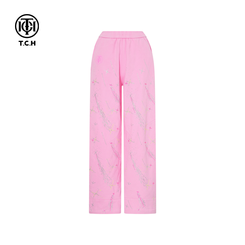 TCH2025冬季新款百搭时尚烫钻慵懒直筒阔腿休闲长裤女T75D20E1105