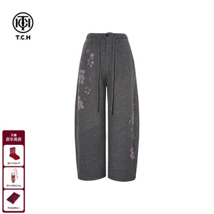 烫钻慵懒风弯刀阔腿休闲裤 百搭时尚 女T75D20E1243 新款 TCH2025冬季