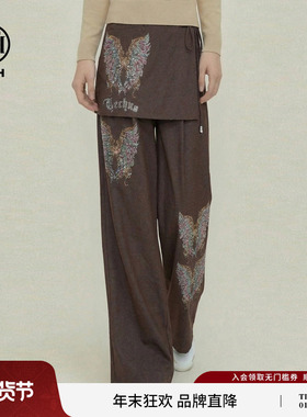 TCH2026春夏新款潮酷烫钻羽翼慵懒风屁帘阔腿休闲裤女T78A20E1063
