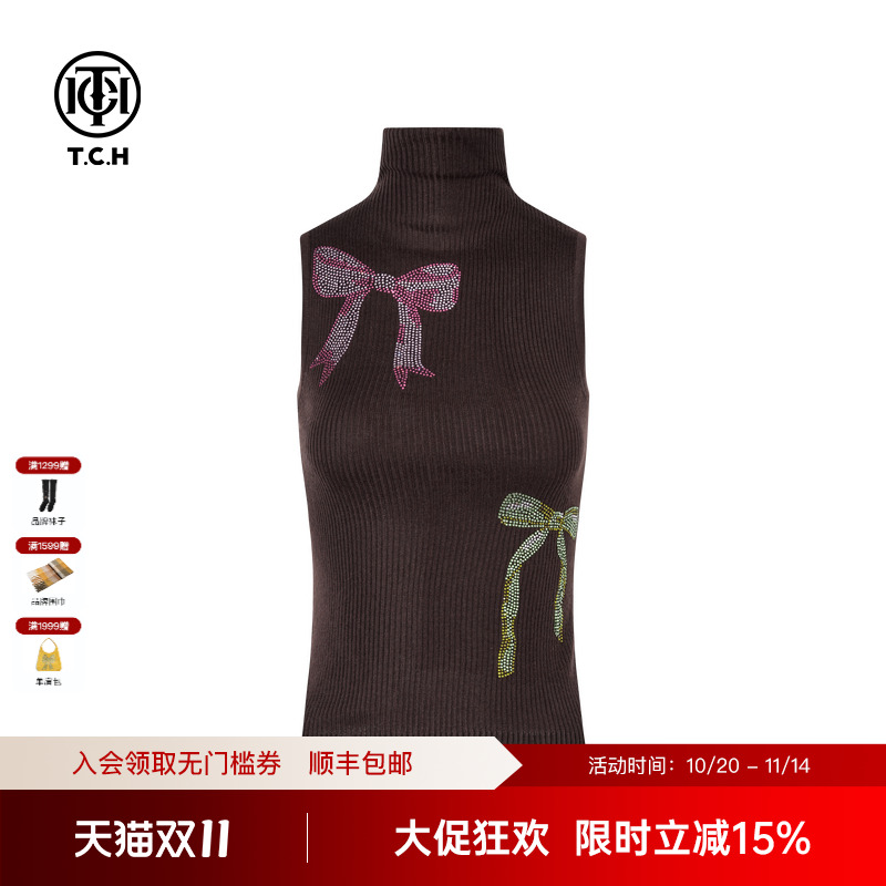 TCH私服烫钻辣妹百搭修身高领无袖针织背心女内搭外穿T75C09E5105
