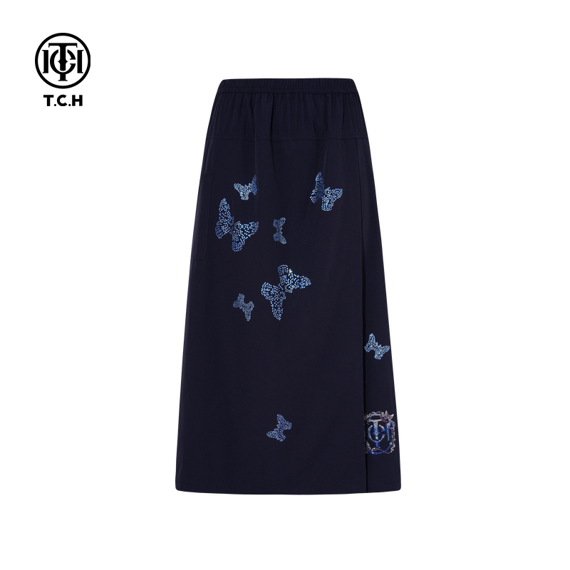 TCH私服烫钻蝴蝶时尚设计感休闲半身裙女25秋季新款T75C20E1025