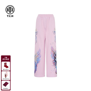 TCH轻奢潮牌烫钻独角兽秋冬直筒宽松百搭粉色休闲裤 女T75C20E9018