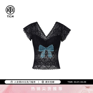 蕾丝烫钻蝴蝶结时尚 休闲背心T78A03E5002 新款 TCH夏季