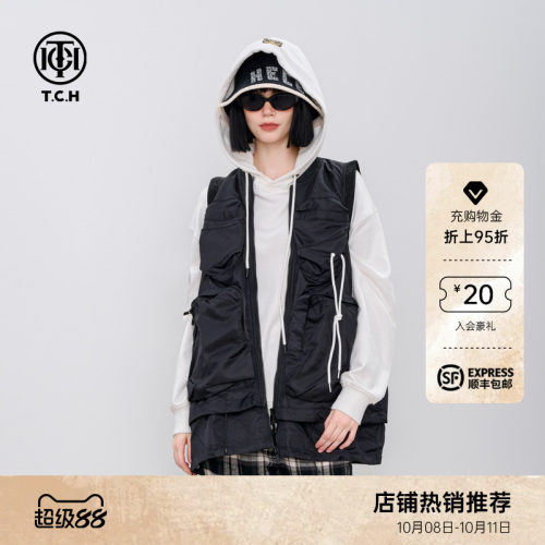 TCH轻奢潮牌宽松中长款羽绒马甲