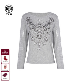 TCH轻奢潮牌25早秋设计感修身 T恤女烫钻上衣T75C08E9025 显瘦长袖