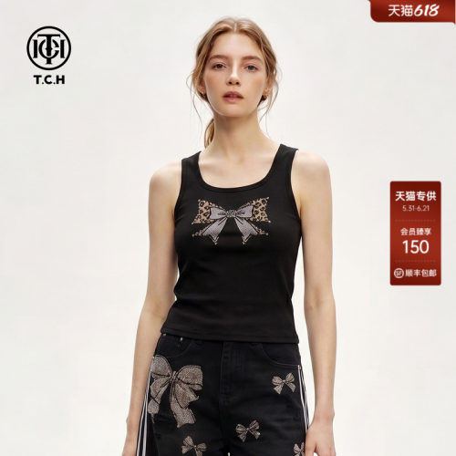 TCH辣妹风蝴蝶结烫钻显瘦背心