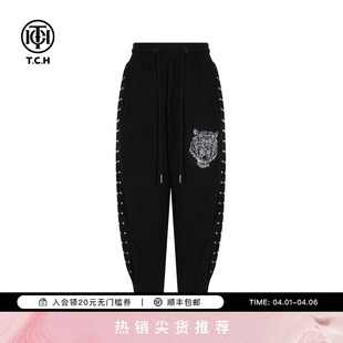 TCH烫钻时尚 休闲束腿短裤 2025秋新款 T75C21B9006 潮牌虎头运动裤