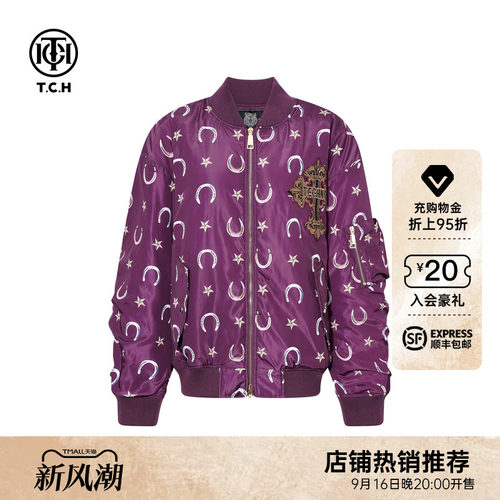 TCH潮牌时尚烫钻棒球领棉服外套女2026早秋新款情侣装T75C18E9002