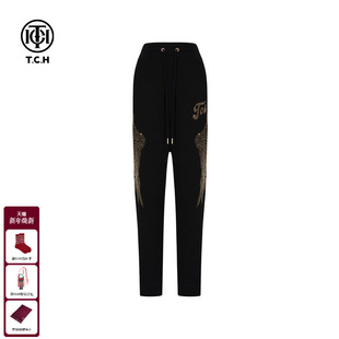 新款 男女同款 时尚 卫裤 T75C20B1002 休闲裤 TCH私服翅膀烫钻2025秋季