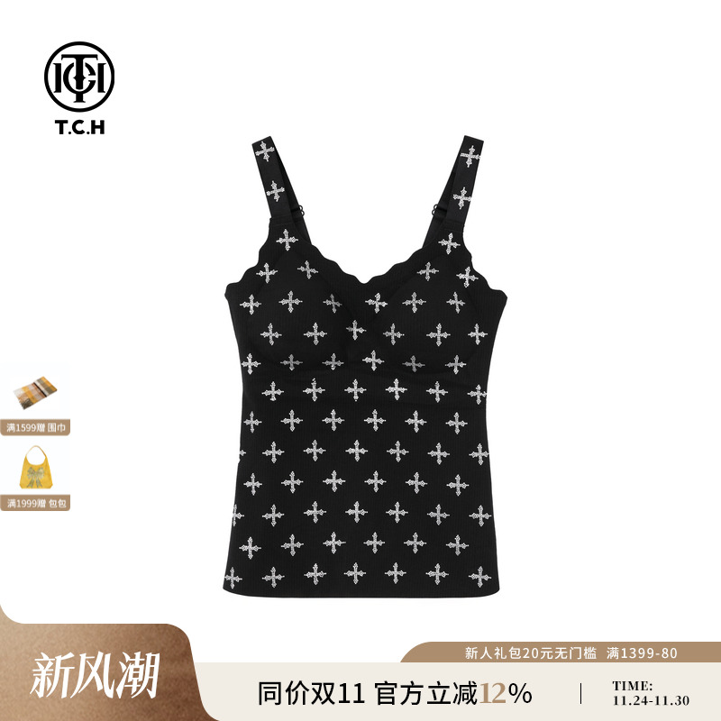 TCH私服烫钻时尚百搭带胸垫款吊带背心新款T72C03E5022