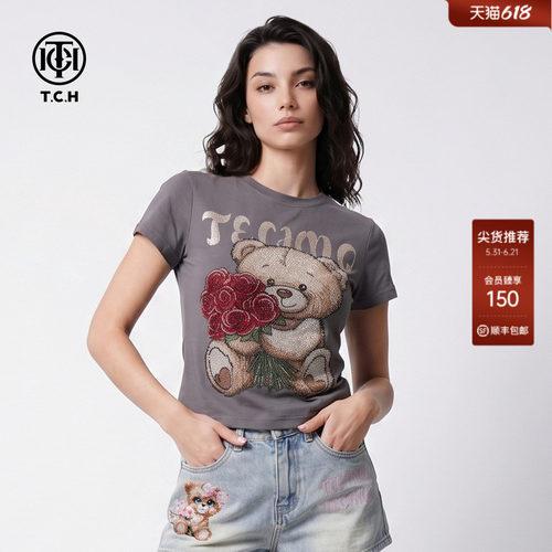 TCH烫钻小熊辣妹风显瘦T恤女