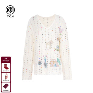TCH缤纷糖球柔软气质感绵羊毛洋气V领针织衫 女25秋冬T75C09E5123