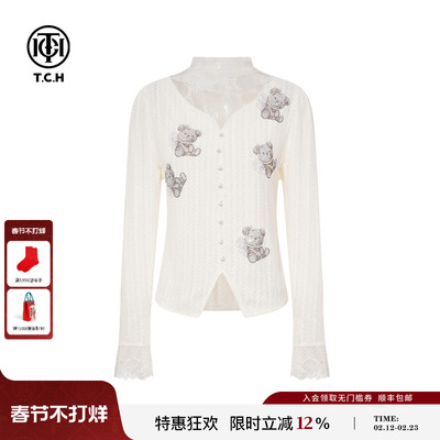 TCH私服烫钻时尚纯欲风气质修身蕾丝打底衫女秋冬新款T75D02E5005