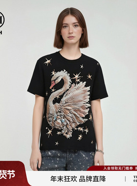 TCH潮酷百搭星光点缀烫钻天鹅短袖T恤女2026年春夏新款T78B106005