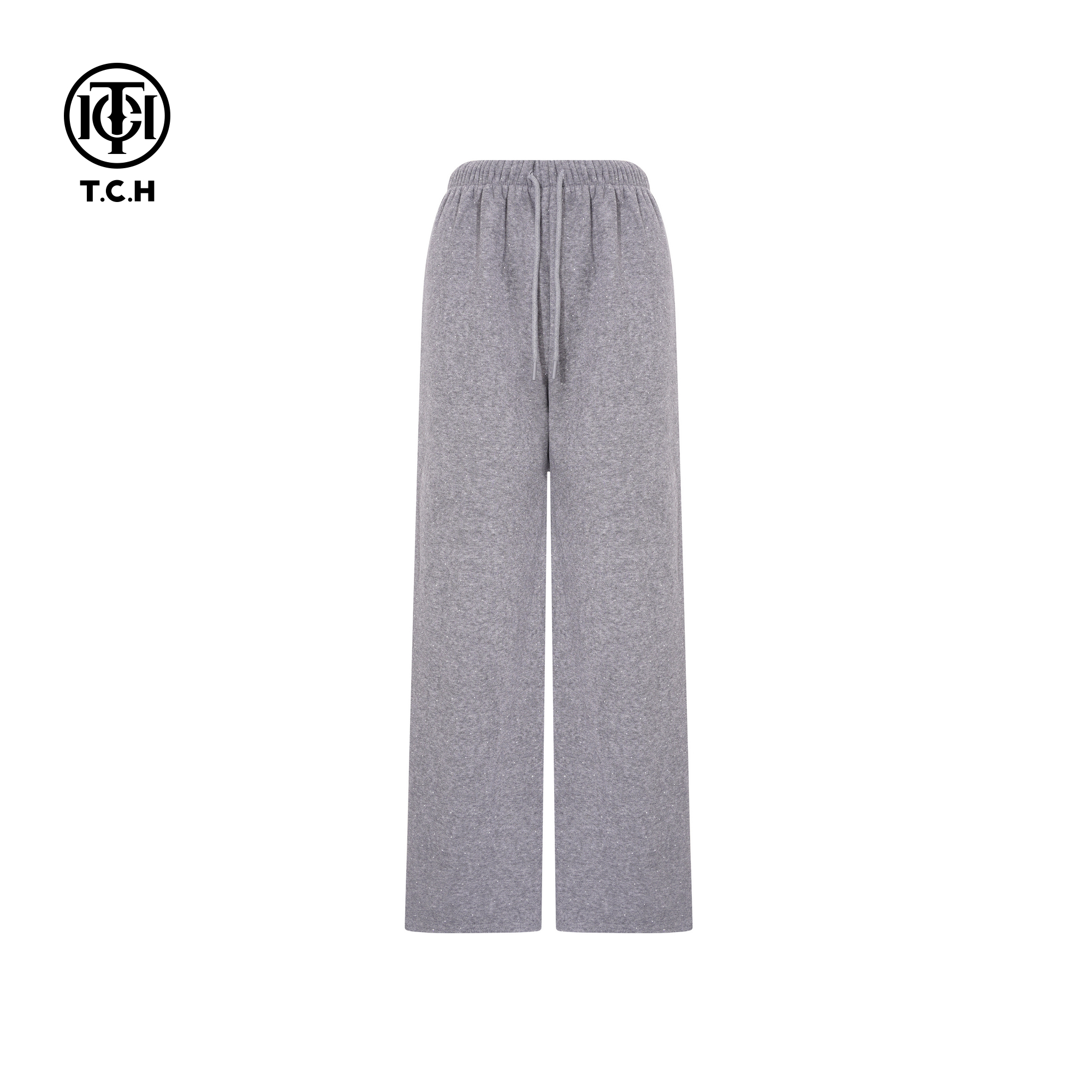 TCH2025秋冬加厚灰色烫钻松紧腰宽松显瘦休闲直筒裤女T75D20E1178
