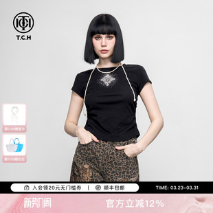 辣妹正肩短袖 显瘦设计感短款 T恤女T78A10E1028 修身 TCH2026春新款