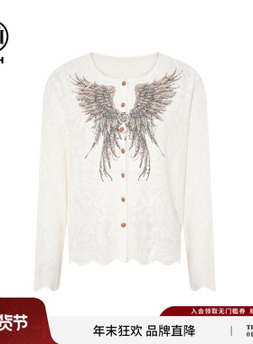 TCH2025冬季新款时尚烫钻米色休闲百搭针织开衫上衣女T75D43E1079