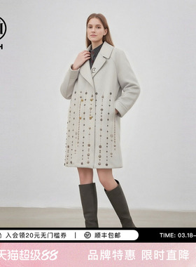 TCH时尚潮牌翅膀烫钻灰色简约廓形翻领大衣风衣外套女T78A28E1001