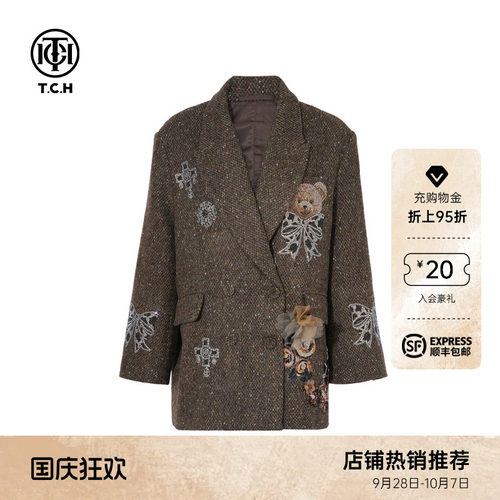 TCH私服烫钻复古时髦绵羊毛潮流西装外套女26秋季新款T75C27E5009