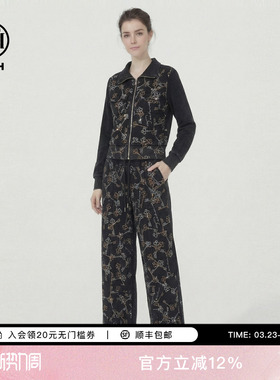 TCH潮酷高街时尚星座烫钻拉链翻领外套休闲裤套装女T78A07E1123