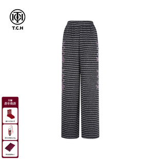 慵懒直筒休闲裤 新款 T75C20E5113 女2025秋季 TCH私服烫钻条纹阔腿裤