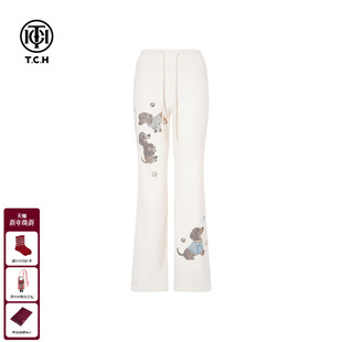 新款 女2025冬季 T75D20E1140 烫钻加厚显瘦直筒喇叭裤 TCH百搭时尚