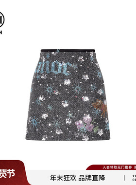 TCH重工烫钻亮片半身裙女A字高腰气质显瘦短裙秋冬款T75D22E1039