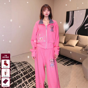 套装 TCH 烫钻小熊粉色外套休闲裤 时尚 女T75D07E1111 100%绵羊毛