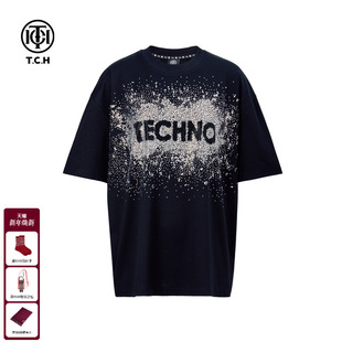 T75C10E9018 T恤男女同款 TCH轻奢满天星烫钻时尚 百搭宽松潮牌短袖