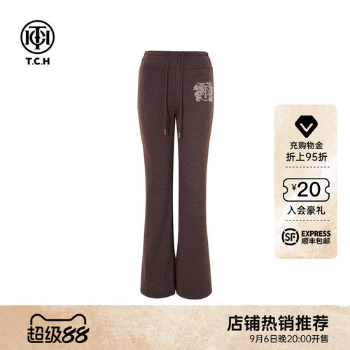 TCH2025秋冬烫钻时尚百搭瑜伽裤修身加绒微喇打底裤女T75D20E1175