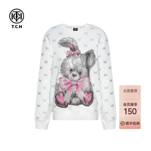 TCH轻奢可爱卡通烫钻潮牌时尚宽松圆领卫衣25秋冬新款T75C11E9018