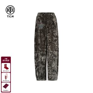 TCH轻奢时尚 T75C20E1026 潮牌满天星烫钻丝绒直筒宽松休闲长裤