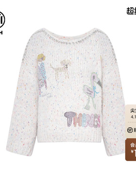 TCH2025冬季新款圆领毛衣女慵懒烫钻时尚针织衫潮T75D09E5017