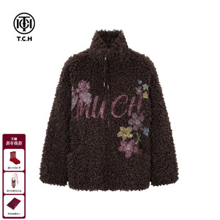 T75D27E5001 新款 TCH私服慵懒风烫钻时尚 仿羊羔毛厚外套女2025冬季