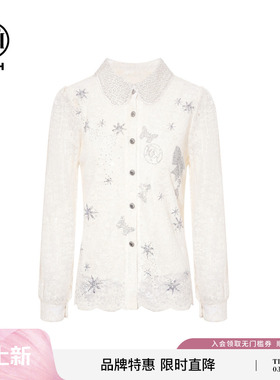 TCH百搭时尚烫钻米色气质叠穿蕾丝衬衫上衣女秋冬新款T75D13E5002