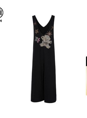 TCH烫钻无袖背带裤休闲宽松慵懒阔腿背心连体裤女T75C20B1001