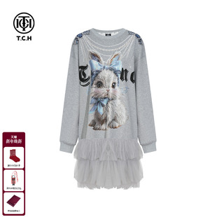 TCH轻奢烫钻卡通长袖 T75C30E9008 蕾丝拼接卫衣连衣裙女25秋冬新款