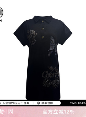 TCH轻奢重工蝴蝶小樱桃烫钻轻薄polo领短袖连衣裙女夏T75B30E1215