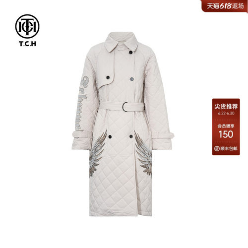 TCH烫钻时尚中长款收腰保暖棉服外套女2026春夏新款T75C18E9001