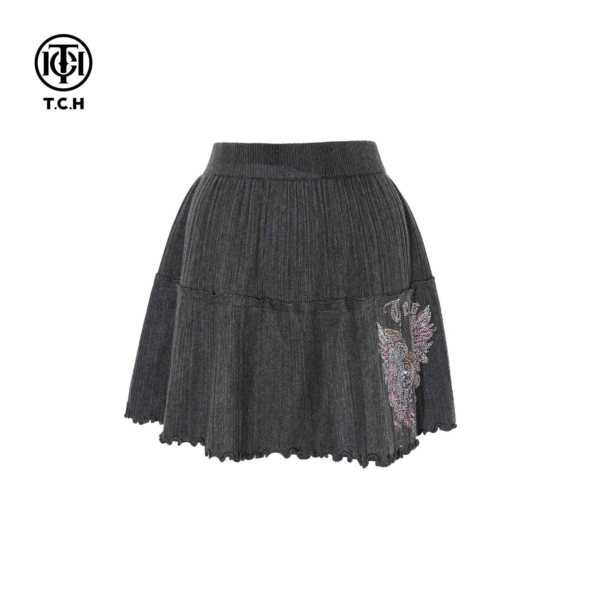 TCH时尚洋气百搭烫钻短裙女A字高腰显瘦半身裙秋冬款T75D22E1029