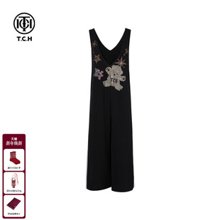 女T75C20B1001 休闲宽松慵懒阔腿背心连体裤 TCH私服烫钻无袖 背带裤