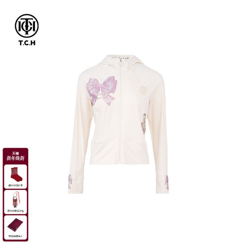TCH私服粉色蝴蝶结烫钻连帽修身拉链衫外套25春季新款T75A17E5001