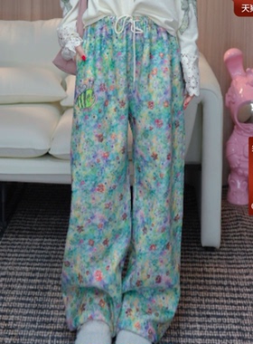 TCH青雾漫染星花烫钻提花慵懒阔腿休闲裤女2025冬季款T75D20E1282