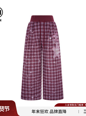 TCH慵懒风百搭红色格子阔腿宽松休闲裤女2025冬季新款T75D20E1237