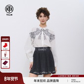 秋冬新款 TCH私服时尚 潮牌蝴蝶结烫钻休闲百搭衬衫 T72C13E5004