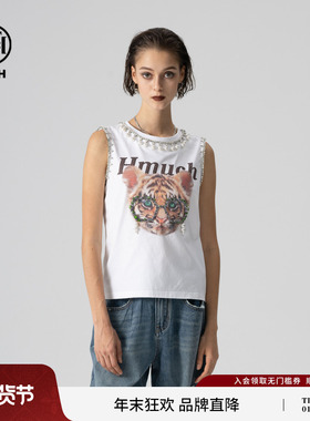 TCH秋季新款烫钻个性白色无袖背心T恤女夏外穿吊带T72B036012
