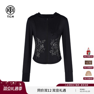 TCH新中式 T72B27E9035 系列花卉烫钻连帽防晒衫