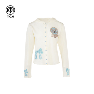 休闲针织开衫 TCH私服小狮子连帽蝴蝶结烫钻时尚 T75A43E5006